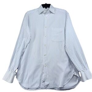 Ermenegildo Zegna Shirt‎ Mens Small 38 15 Blue Striped Button Up Long Sleeve